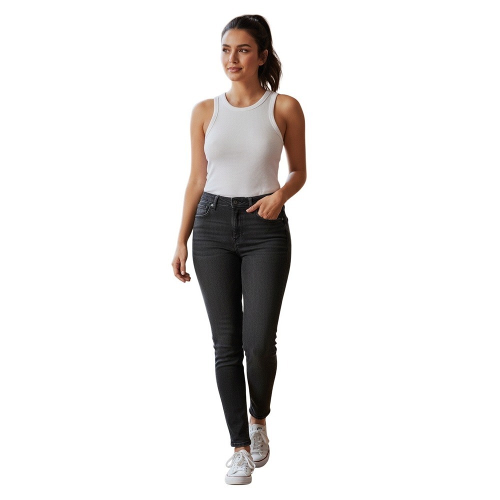 Everlane Authentic Stretch High Rise Skinny Jeans 26x28 Black Denim Minimalist